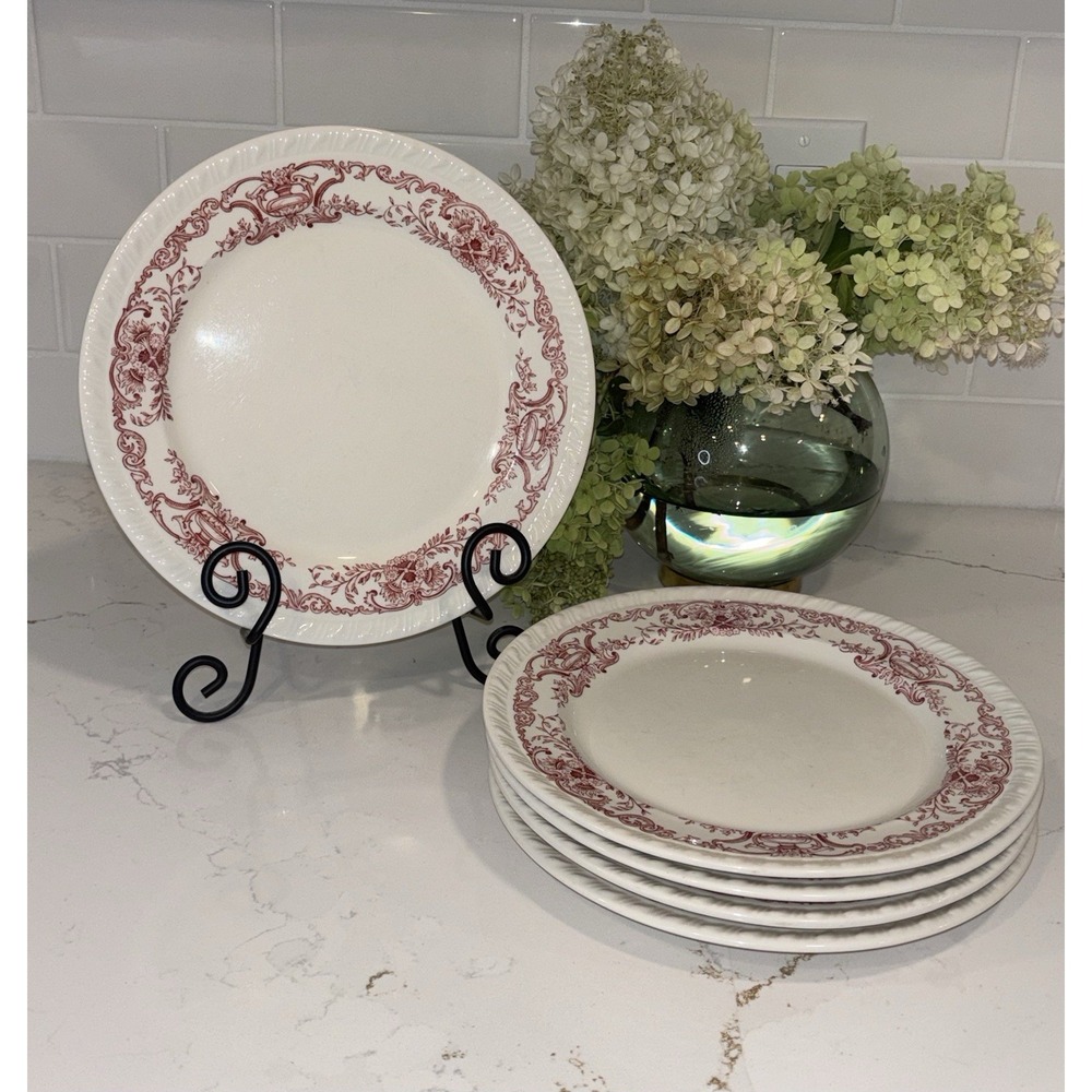 Vintage 5 Walker China Bedford Ohio Cream Pink 9.75" Plates